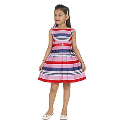Girl's Superior Cotton A-Line Dress Knee Length line Printed Sleeveless Frock - Image 2
