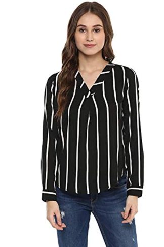 Women's Strips V-Neck Top