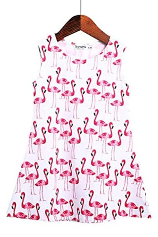 Girls Cotton Sleeveless Bird Printed Dress in Fuchsia Color