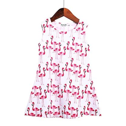 Girls Cotton Sleeveless Bird Printed Dress in Fuchsia Color - Image 2