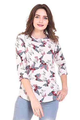 Women White Casual 3/4 Sleeve Printed  Top