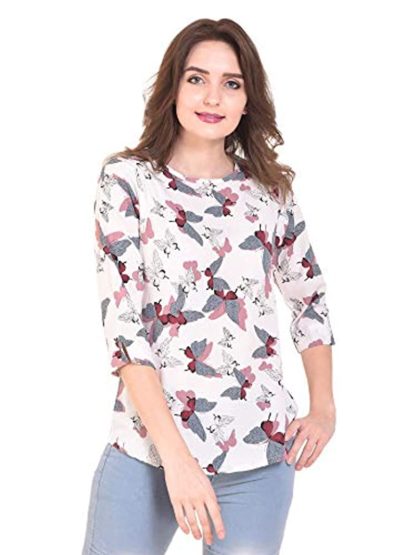 Women White Casual 3/4 Sleeve Printed  Top