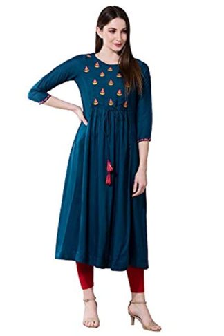 Women's Blue Rayon Anarkali Kurta
