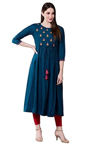 Women’s Blue Rayon Anarkali Kurta