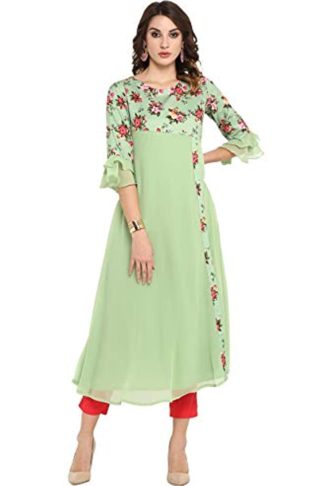 Women's Light Green Poly Crepe Kurta