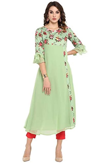 Women's Light Green Poly Crepe Kurta - Image 2