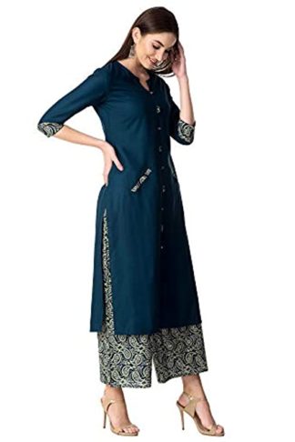 Women's Rayon Kurta With Palazzo Pant Set
