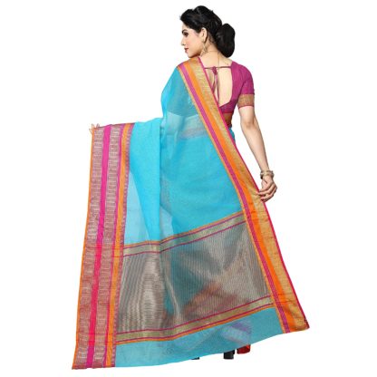 Women’s Temple Border Kota Doria Cotton Manipuri Saree with unstitched blouse