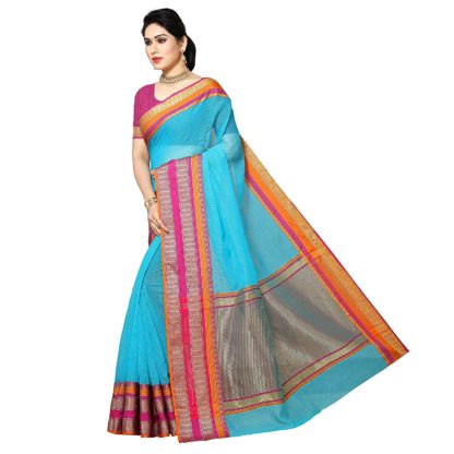 Women's Temple Border Kota Doria Cotton Manipuri Saree with unstitched blouse - Image 5
