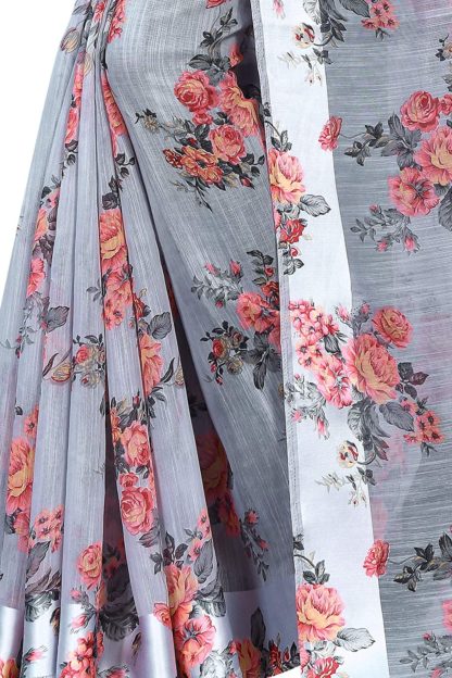 Women's Linen Silk Digital Saree With Blouse Piece - Image 2