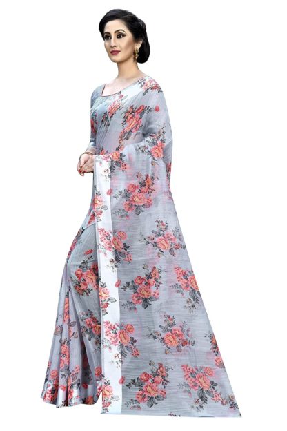 Women's Linen Silk Digital Saree With Blouse Piece - Image 3
