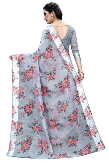 Women's Linen Silk Digital Saree With Blouse Piece - Image 4