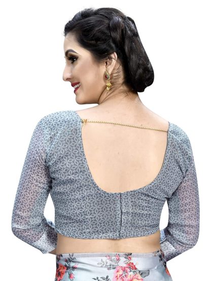 Women's Linen Silk Digital Saree With Blouse Piece - Image 6