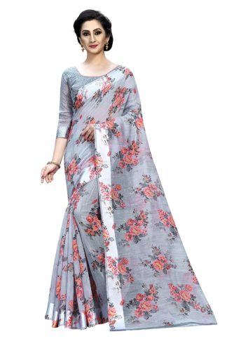Women's Linen Silk Digital Saree With Blouse Piece