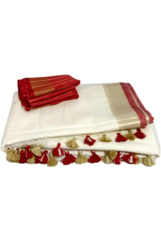 Women's Linen Slub Sarees with 2 Blouse Piece