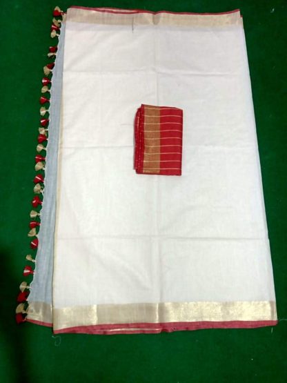 Women's Linen Slub Sarees with 2 Blouse Piece - Image 5