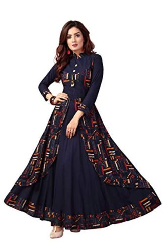 Women's Rayon Anarkali Blue Elegant Kurta