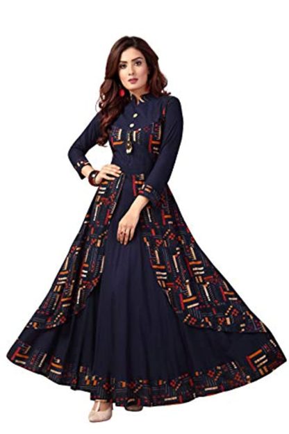 Women's Rayon Anarkali Blue Elegant Kurta