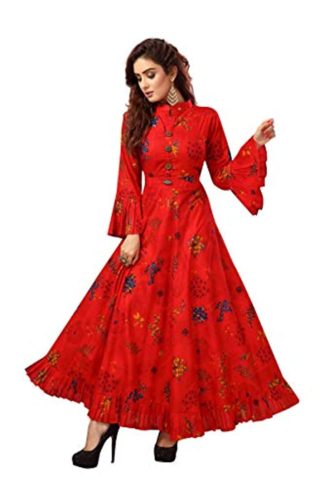 Women's Red Cotton Anarkali Kurta
