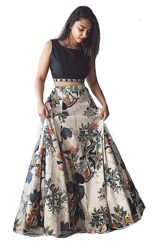 Women’s Printed Banglory satin Multi color semi stitched Lehenga Choli(Free Size)