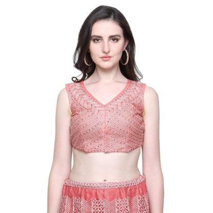 Women’s Net Semi-Stitched Pink Lehenga Choli Set (Free Size)