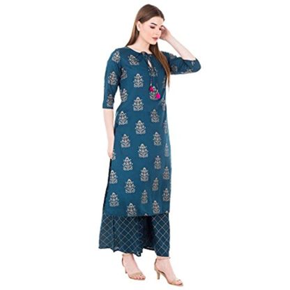 Women's Rayon Gold Printed Kurta And Palazzo Set