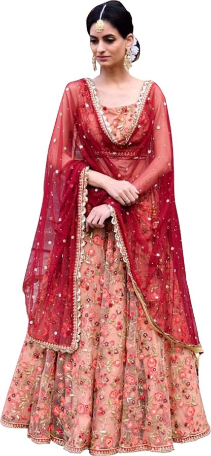 Women's Embroidered Pink Semi Stitched Lehenga Choli (FreeSize) - Image 3