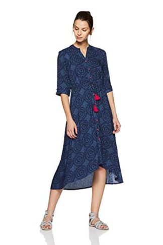 Women's Blue Velvet A-Line Dress