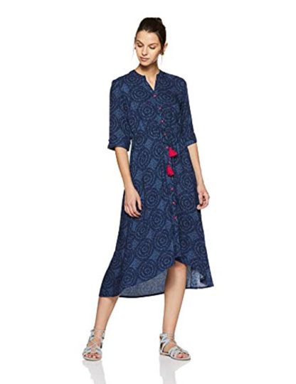 Women's Blue Velvet A-Line Dress