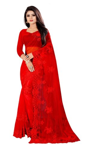 Women's Woven Net Saree With Blouse