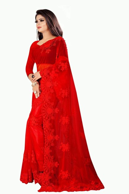 Women's Woven Net Saree With Blouse - Image 3