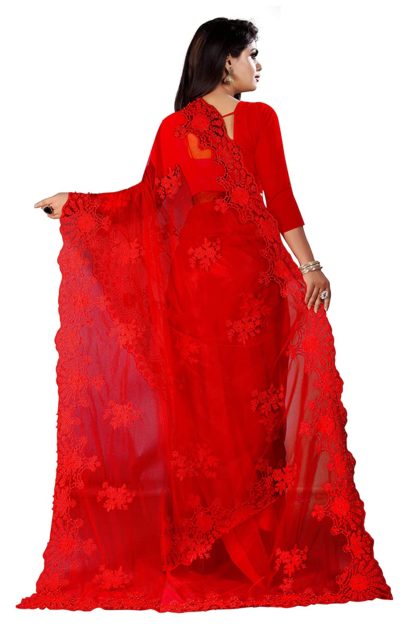 Women's Woven Net Saree With Blouse - Image 4