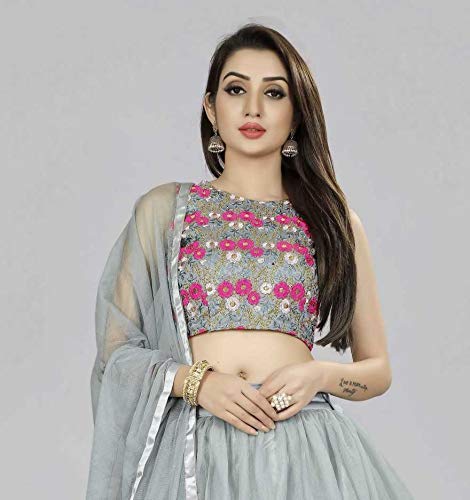 Embroidered semi stitched lehenga choli and deals dupatta set