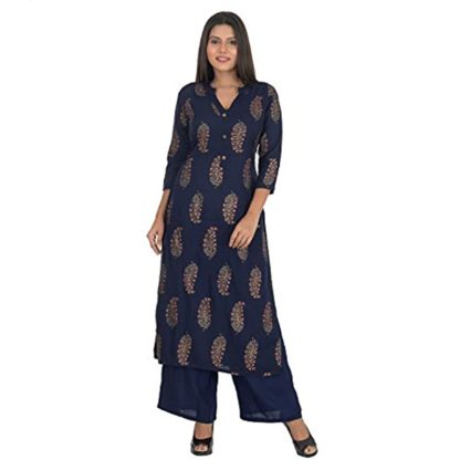 Stitched Formal and Casual Calf Length Printed Rayon Kurti Palazzo Set For Women - Image 2