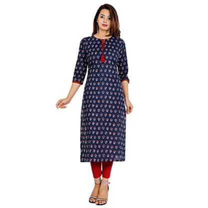 Women Cotton Blue Straight Kurti - Image 2