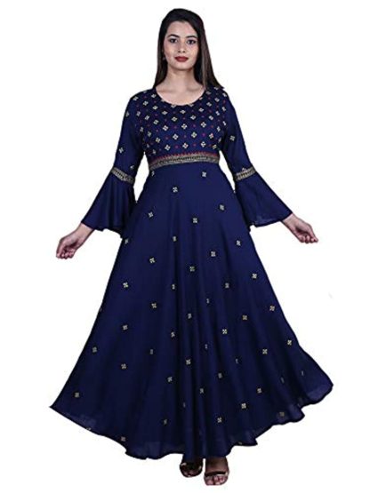 Womens Rayon Anarkali Embroidered Blue Kurta - Image 2