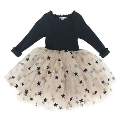 Polycotton Full Sleeves Geometric Star Dress in Black Color - Image 3