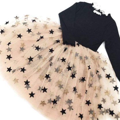 Polycotton Full Sleeves Geometric Star Dress in Black Color - Image 4