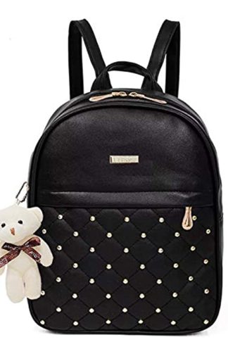 TYPIFY® PU Leather Teddy Keychain Preppy Style Women Backpack