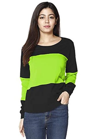 Women’s Cotton Blend Round Neck Stripes Full Sleeves Top