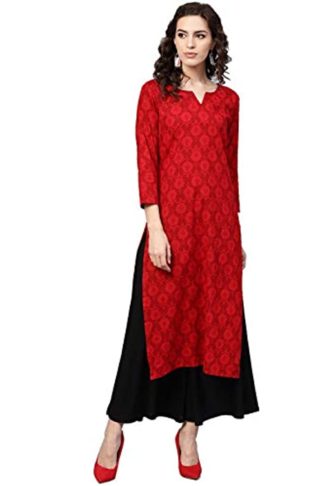 Women's Red Printed A-Line Kurta