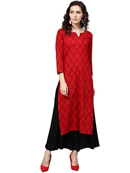 Women's Red Printed A-Line Kurta