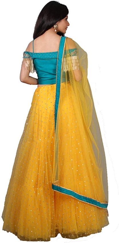 Women's Stunning Blue & Yellow Net Lehenga Choli (Free Size) - Image 3