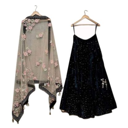 Black Velvet Lehenga Choli (Free Size) - Image 2