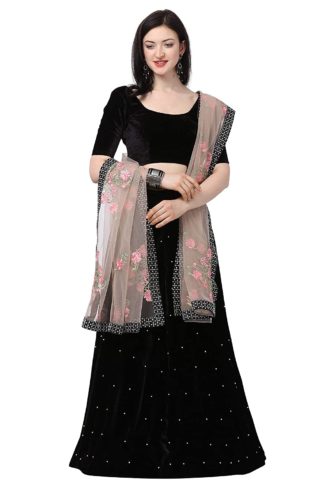 Black Velvet Lehenga Choli (Free Size)