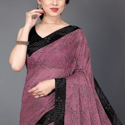 Lycra Embellished Contrast Border Woven Saree For Women With Blouse Fabric