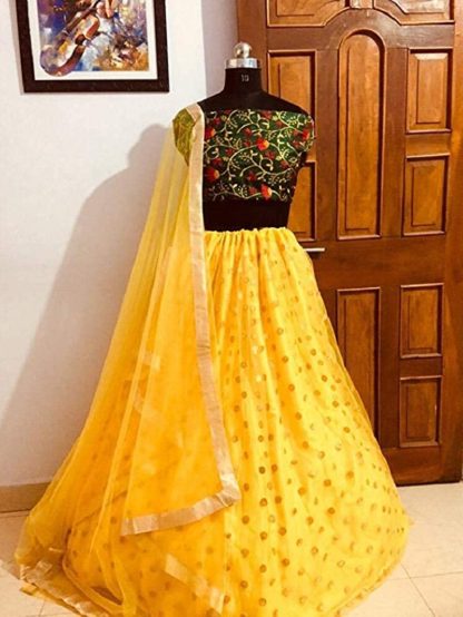 Women's net Lehenga with Yellow dot Pattern Choli (Free Size)
