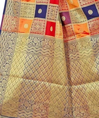 Multicolor Zari Woven Banarasi Style Patola Silk Sari With Blouse Piece - Image 9