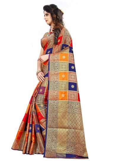 Multicolor Zari Woven Banarasi Style Patola Silk Sari With Blouse Piece - Image 2