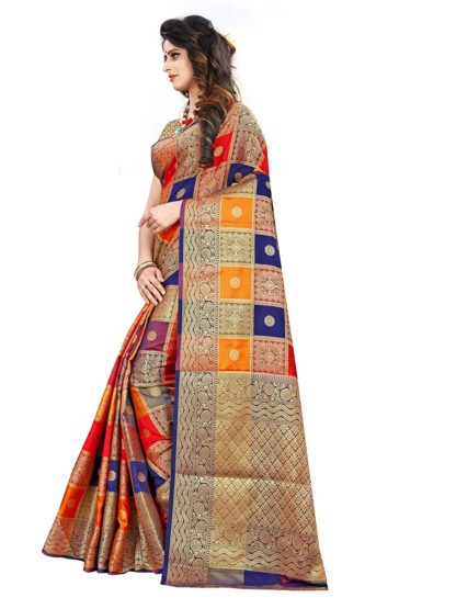 Multicolor Zari Woven Banarasi Style Patola Silk Sari With Blouse Piece